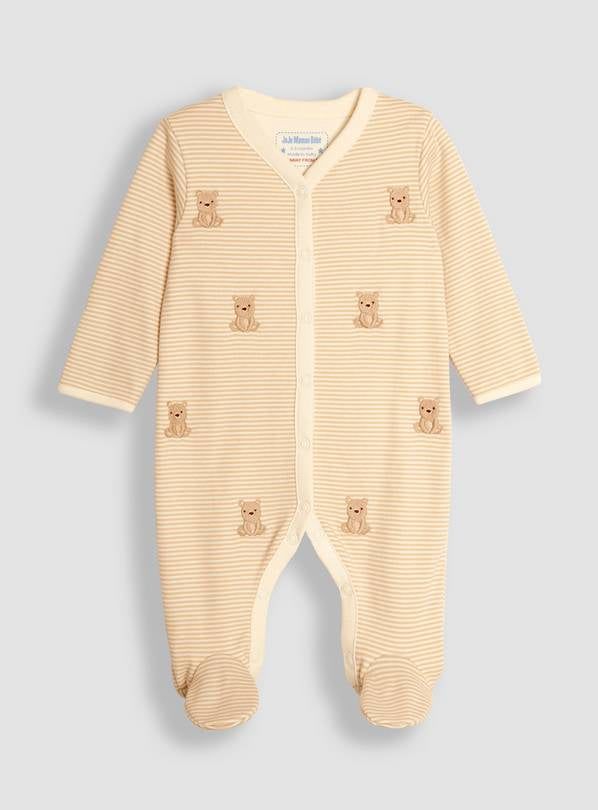 JOJO MAMAN B&amp;Eacute;B&amp;Eacute; Bear Embroidered Sleepsuit 3-6 months