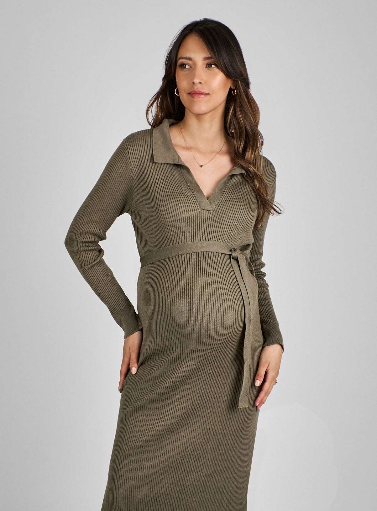 JOJO MAMAN B&amp;Eacute;B&amp;Eacute; Collared Maternity Ribbed Knitted Dress S