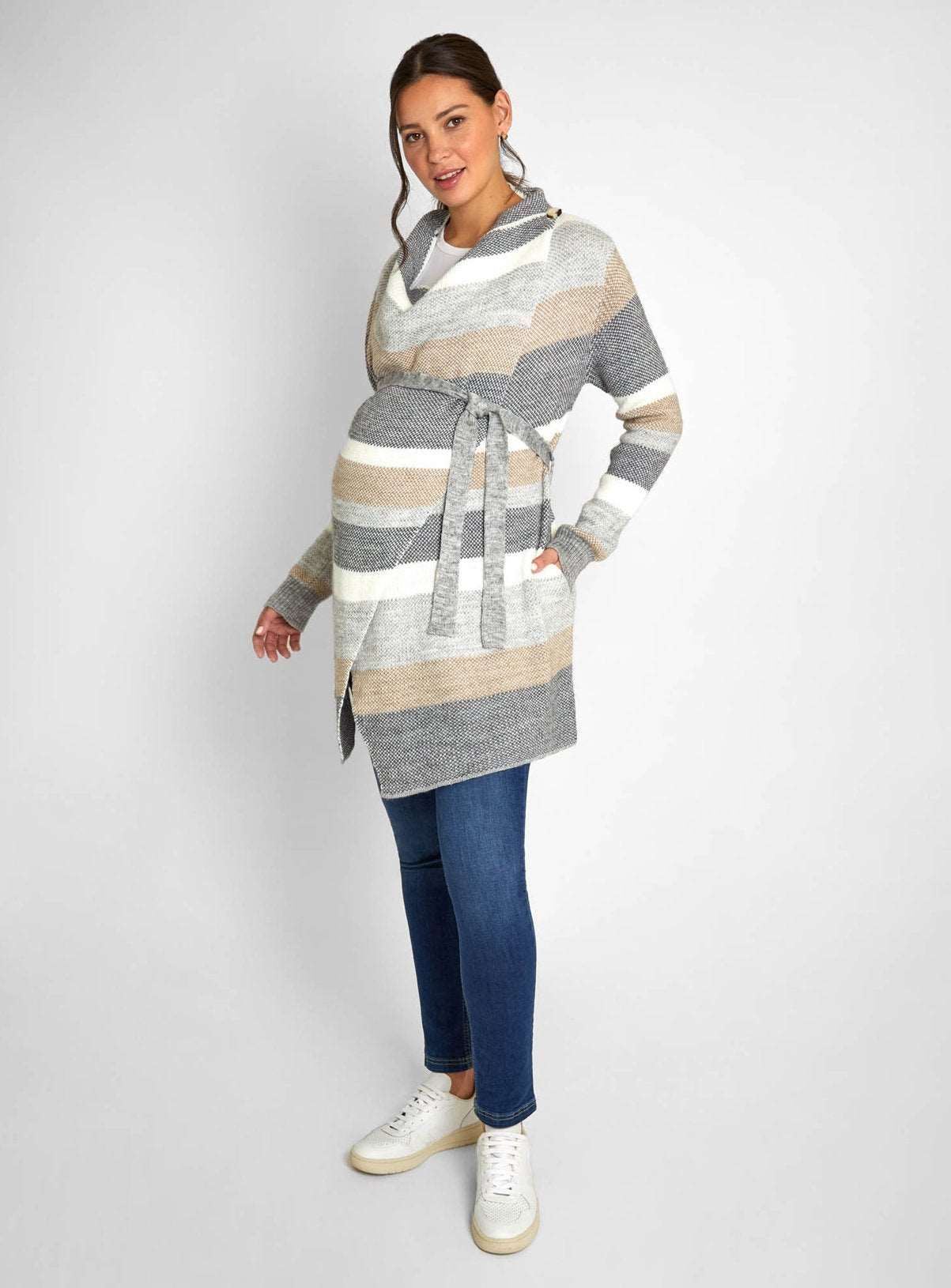 JOJO MAMAN B&amp;Eacute;B&amp;Eacute; Stripe Maternity &amp;amp; Nursing Cardigan S