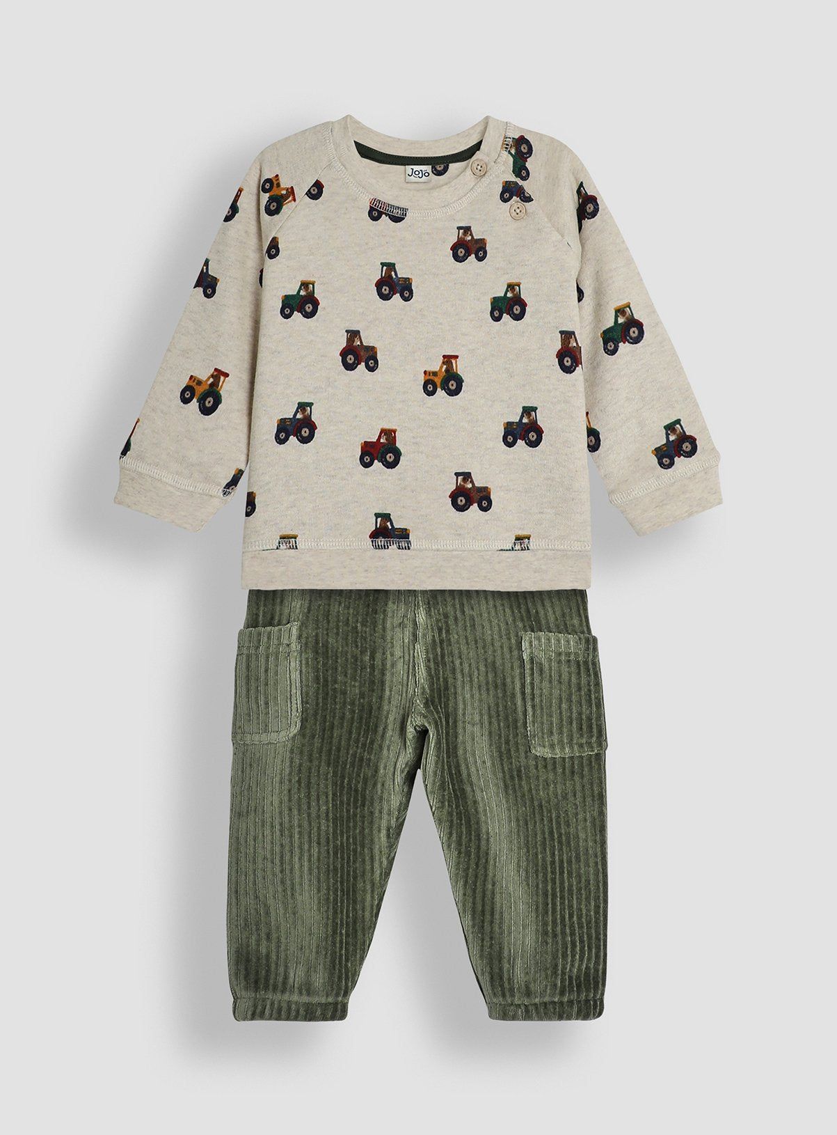 JOJO MAMAN B&amp;Eacute;B&amp;Eacute; Tractor Print Sweatshirt &amp;amp; Velour Cargo Jogger Set Up To 3 mths