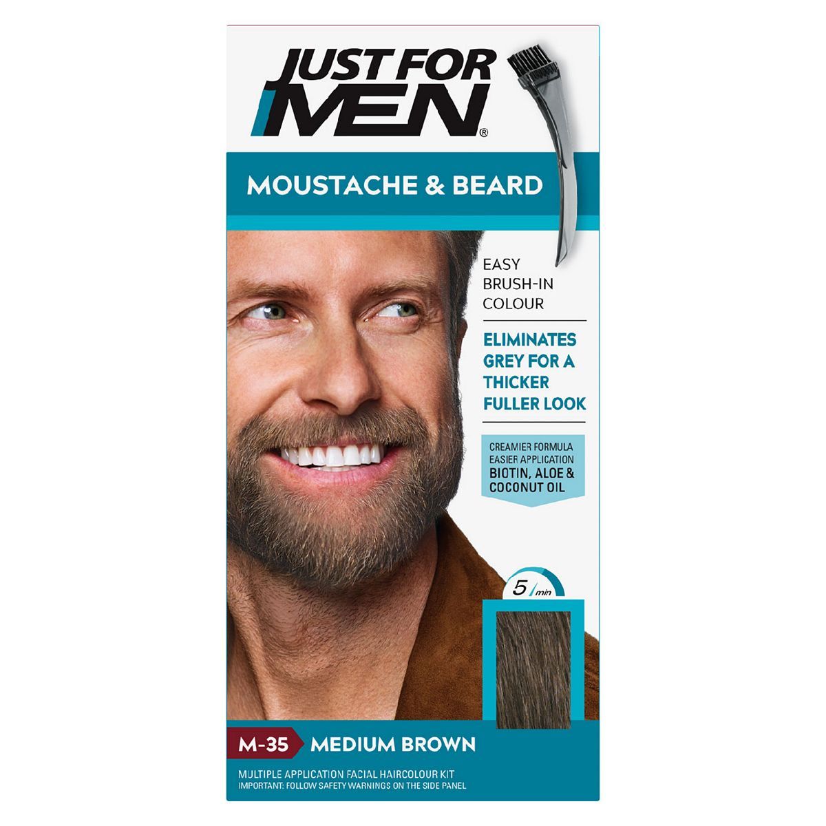 Just For Men Moustache &amp;amp; Beard Brush-In Colour Gel, Medium Brown
