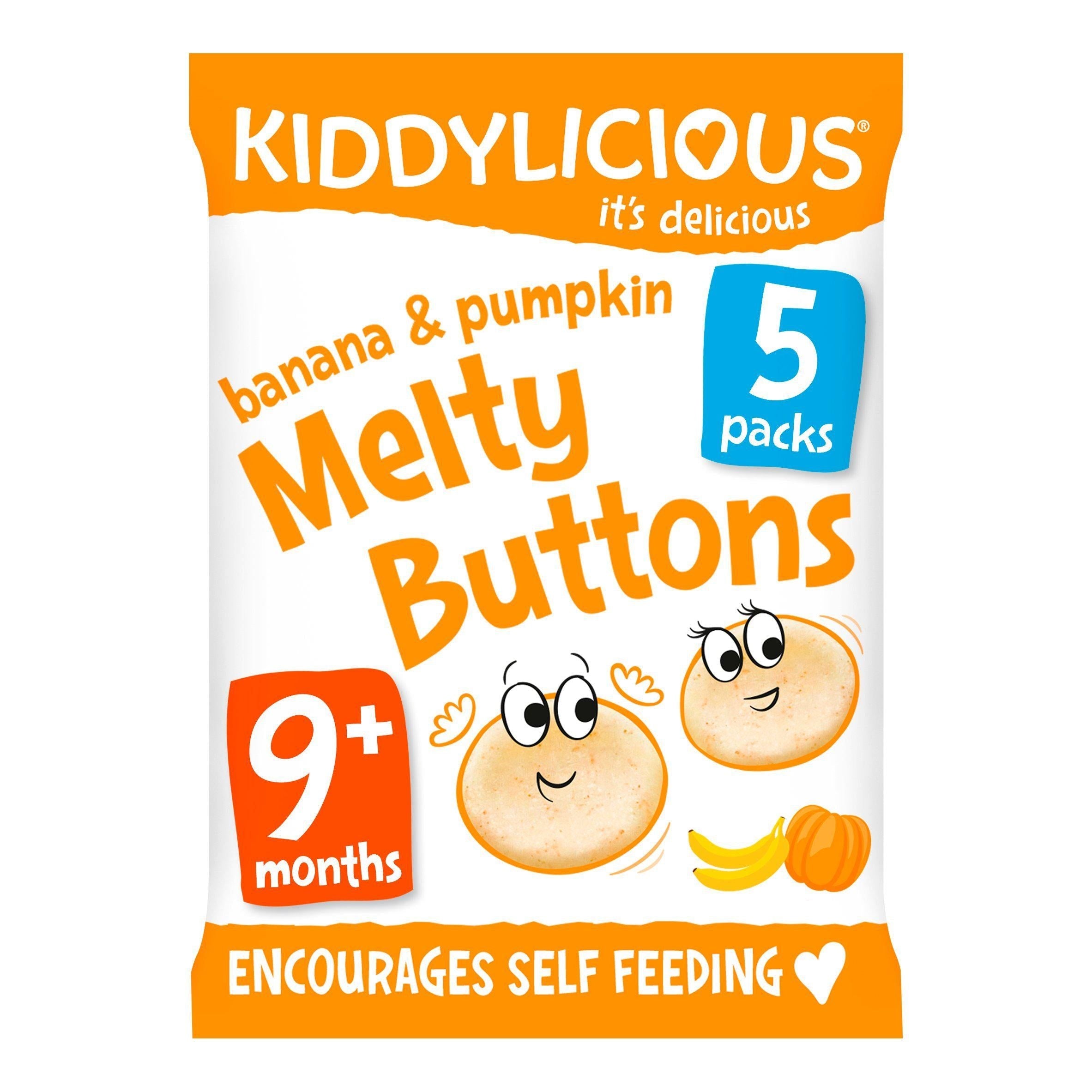 Kiddylicious Banana &amp;amp; Pumpkin Melty Buttons Baby Snacks 5x6g