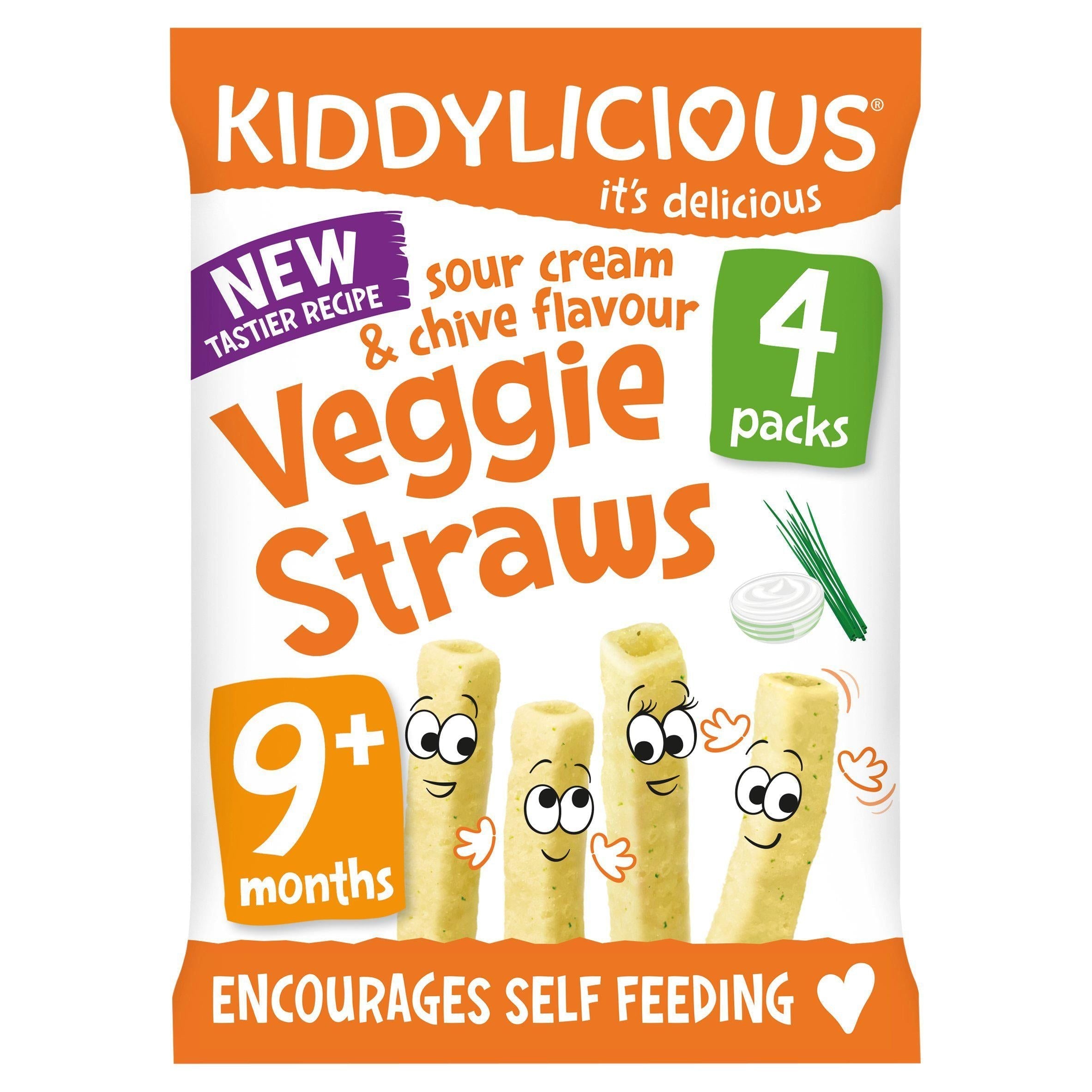 Kiddylicious Sour Cream &amp;amp; Chive Flavoured Veggie Straws Baby Snacks 4x12g