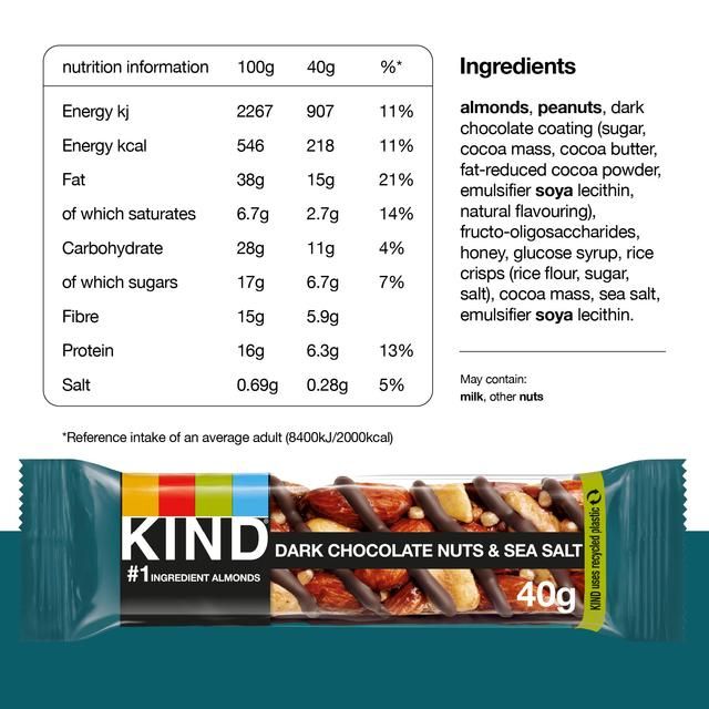 KIND Dark Chocolate Nuts &amp;amp; Sea Salt Snack Bars Multipack   12 x 40g