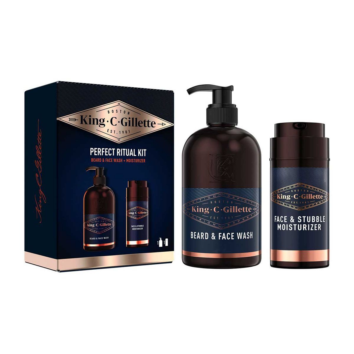 King C. Gillette Perfect Ritual Kit Giftpack with 3in1 Wash 350ml, Face &amp;amp; Stubble Moisturiser 100ml