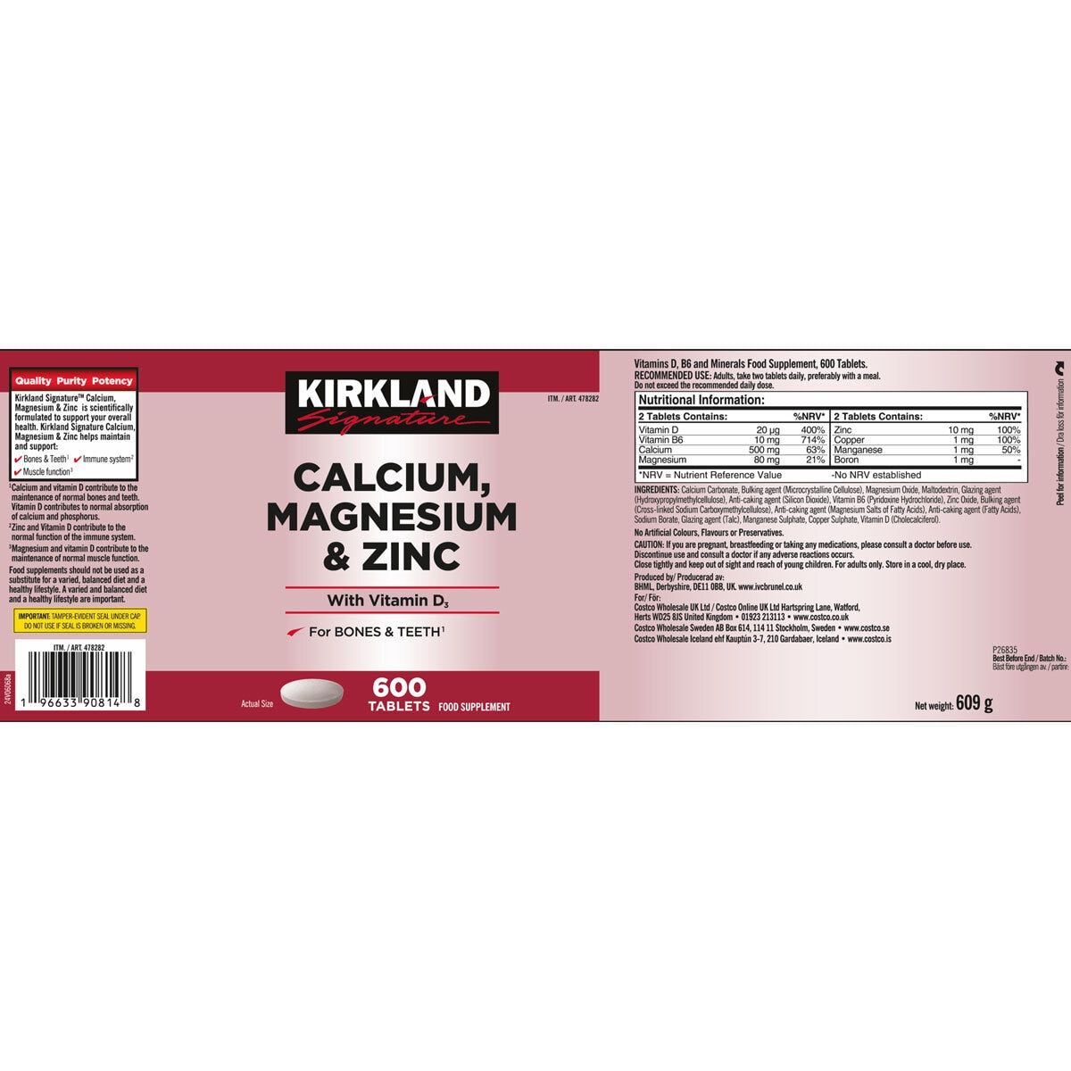 Kirkland Signature Calcium, Magnesium &amp;amp; Zinc, 600 Count