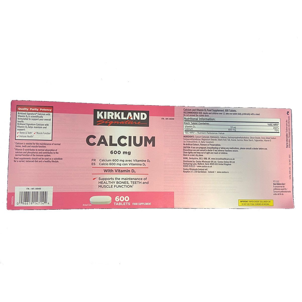 Kirkland Signature Calcium &amp;amp; Vitamin D3, 600 Count