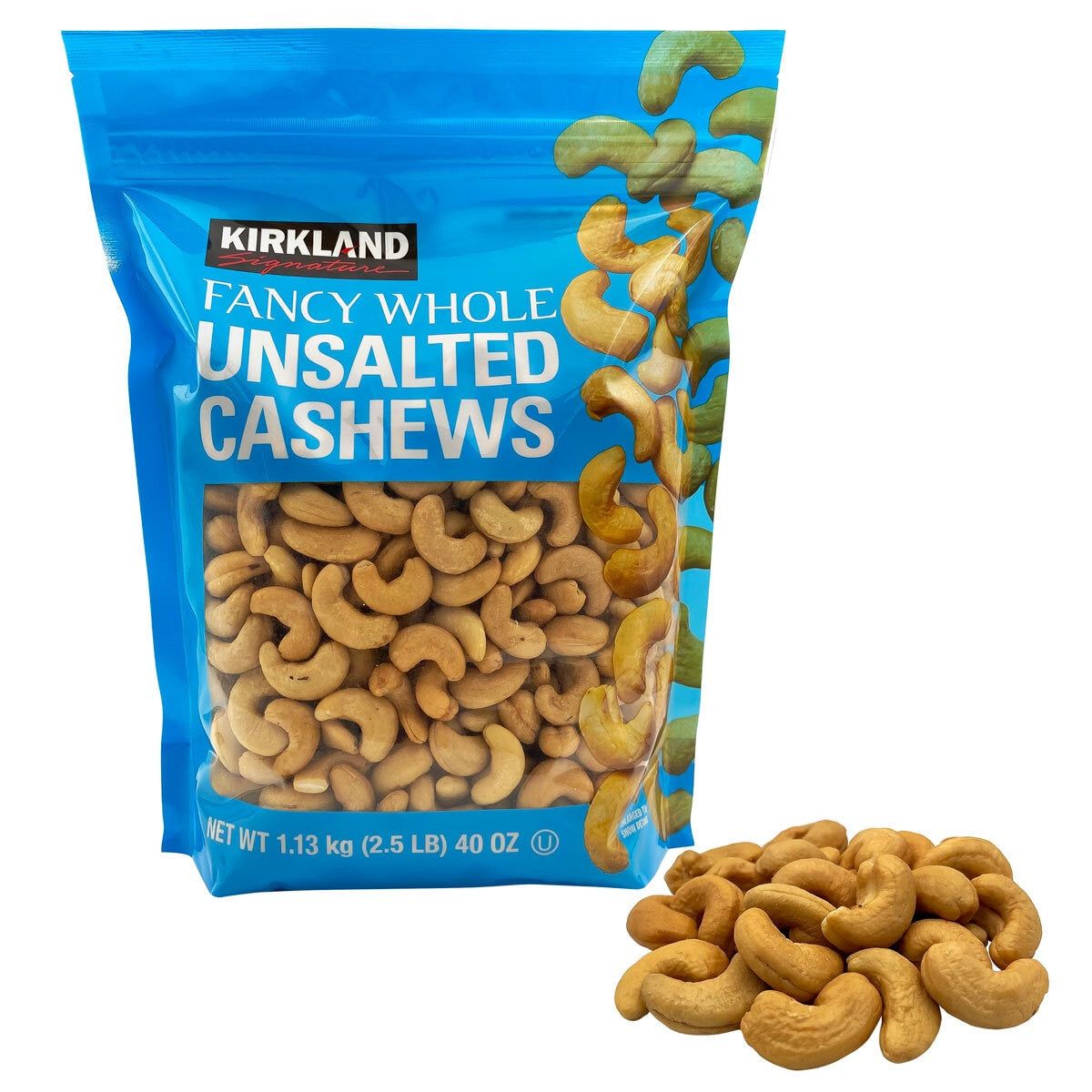 Kirkland Signature Unsalted &amp;amp; Roasted Cashews Bag, 1.13kg