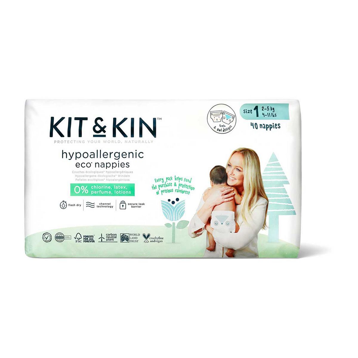Kit &amp;amp; Kin Eco Nappies Size 1, 38 pack, 2-5kg/4-11lbs