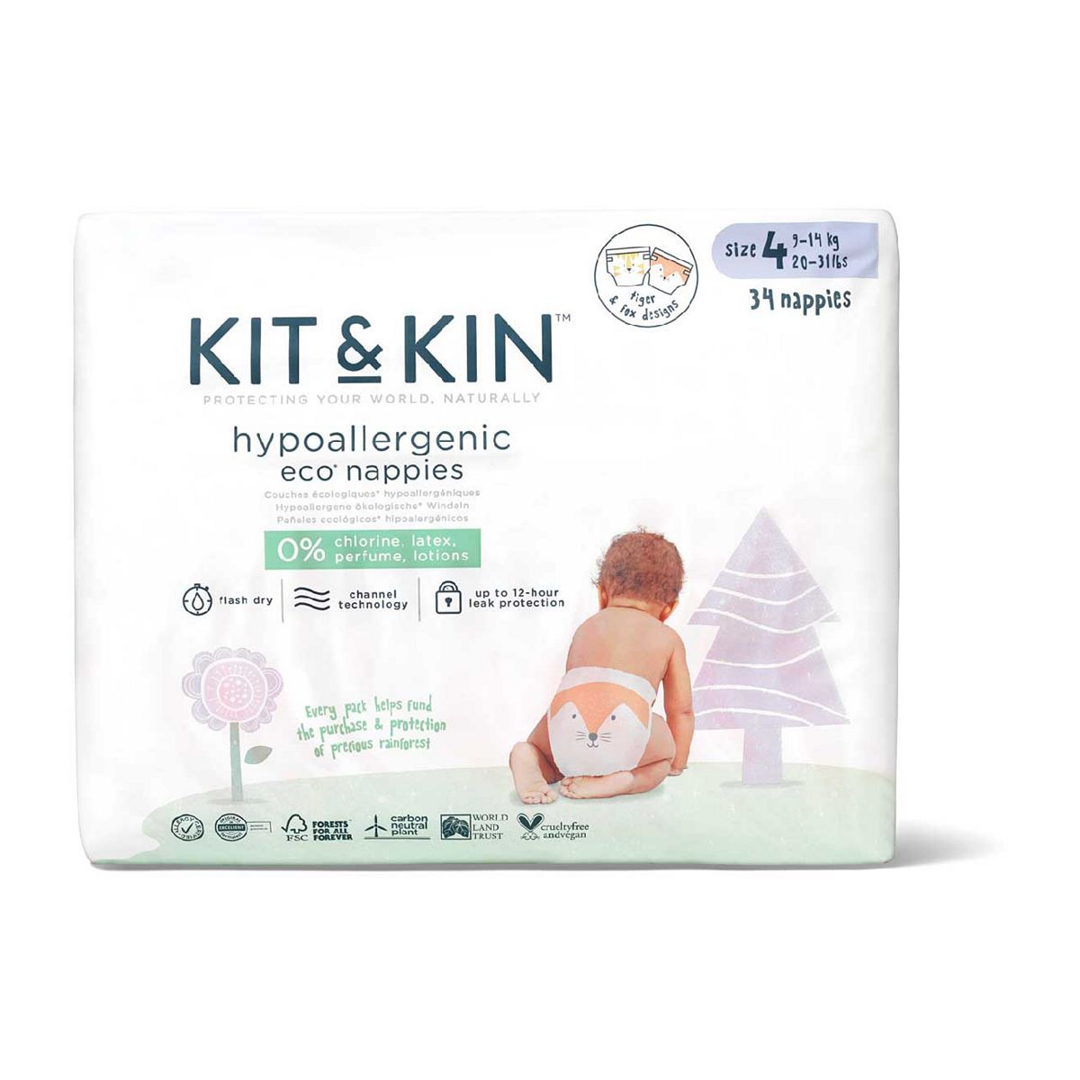 Kit &amp;amp; Kin Eco Nappies Size 4, 32 pack, 9-14kg/20-31lbs