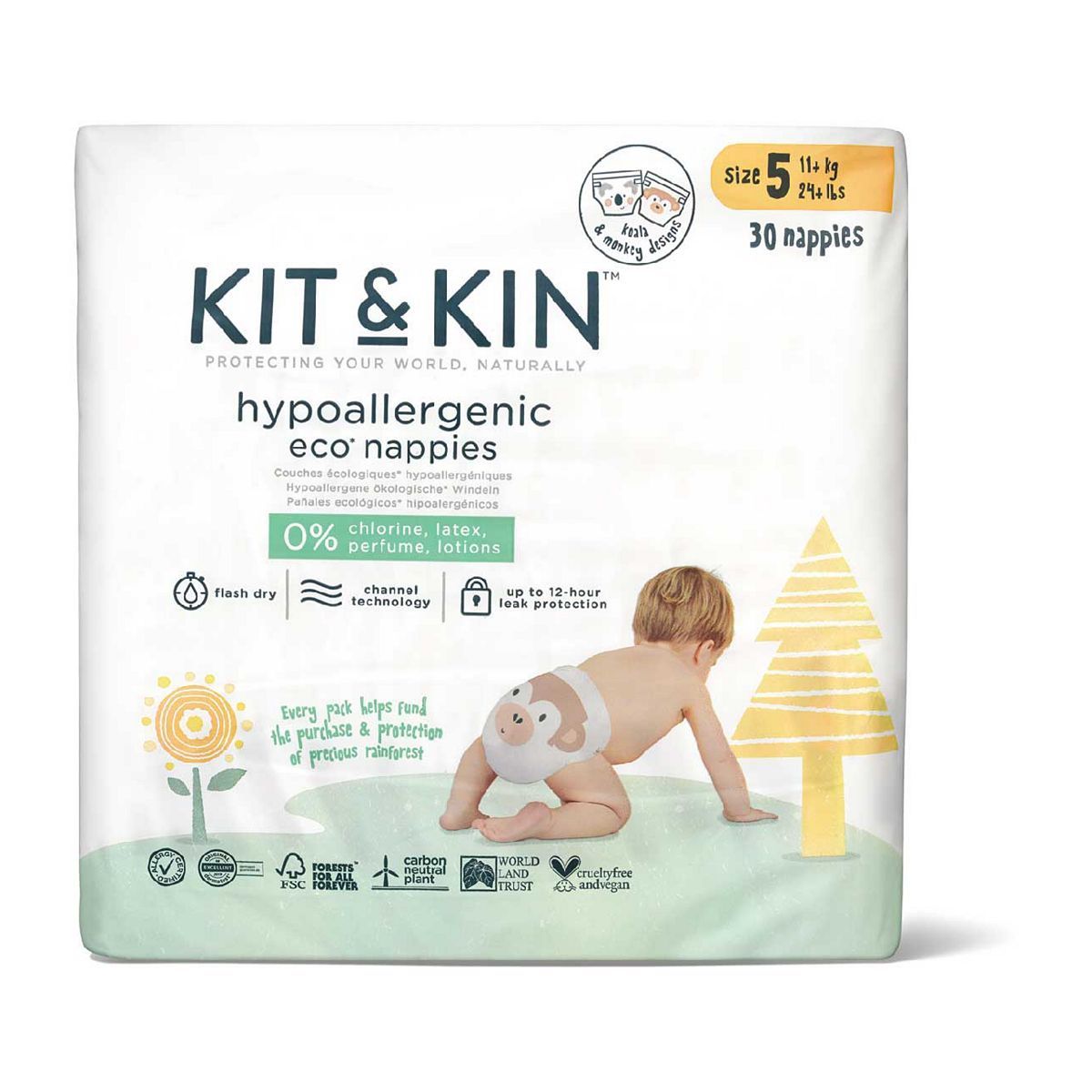 Kit &amp;amp; Kin Eco Nappies Size 5, 28 pack, 11kg+/24lbs+