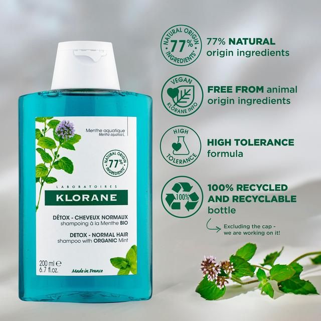 Klorane Detox Shampoo with Organic Aquatic Mint for Pollution-Exposed Hair   200ml