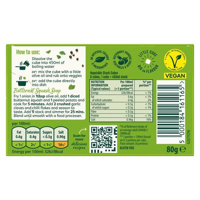 Knorr 8 Vegetable Stock Cubes   8 x 10g