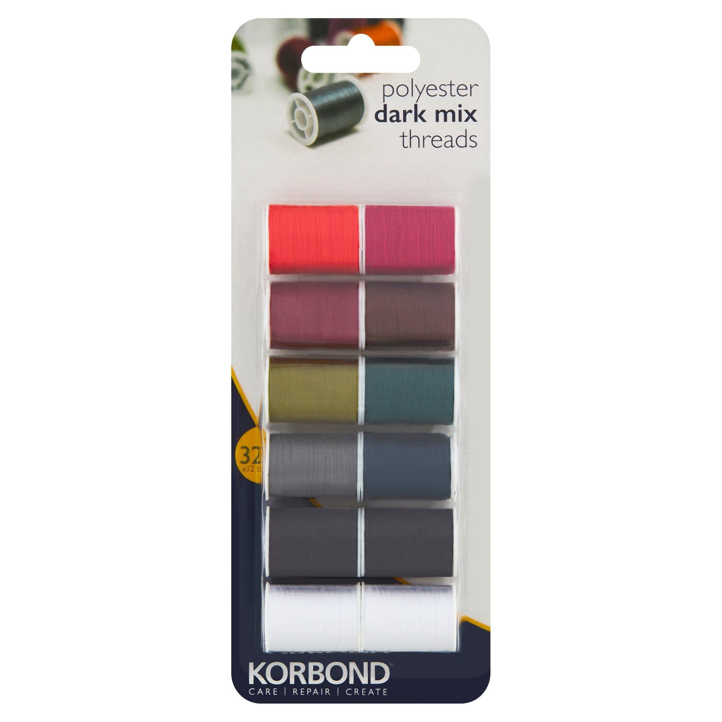 Korbond Care &amp;amp; Repair Dark Mix Thread Selection Polyester 12 x 32m