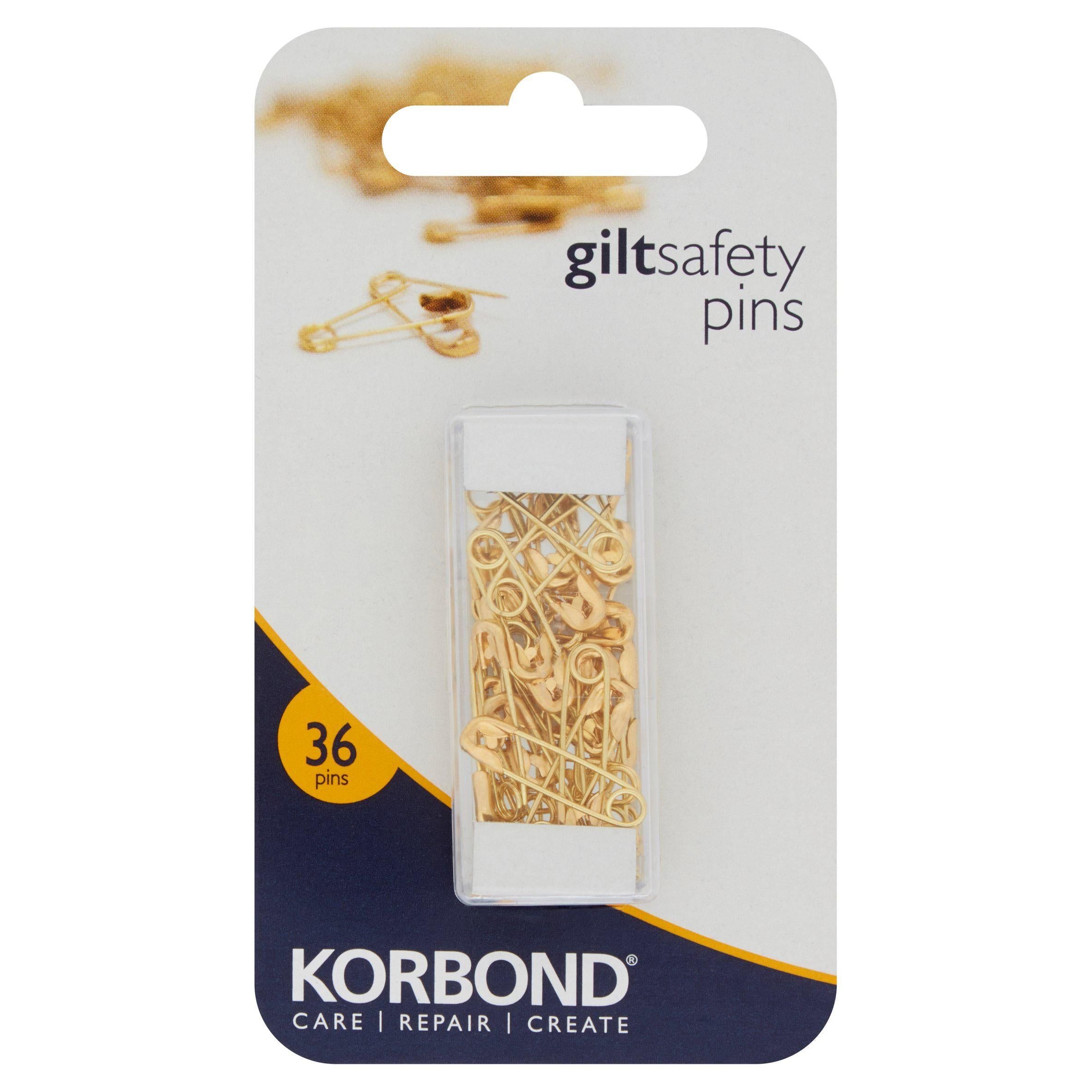 Korbond Care &amp;amp; Repair Gilt Safety Pins Assorted Sizes 36 Pins