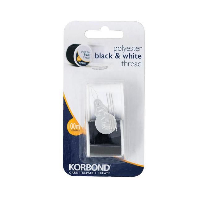 Korbond Polyester Thread Twin Pack Black &amp;amp; White (100m Reels)   2 per pack