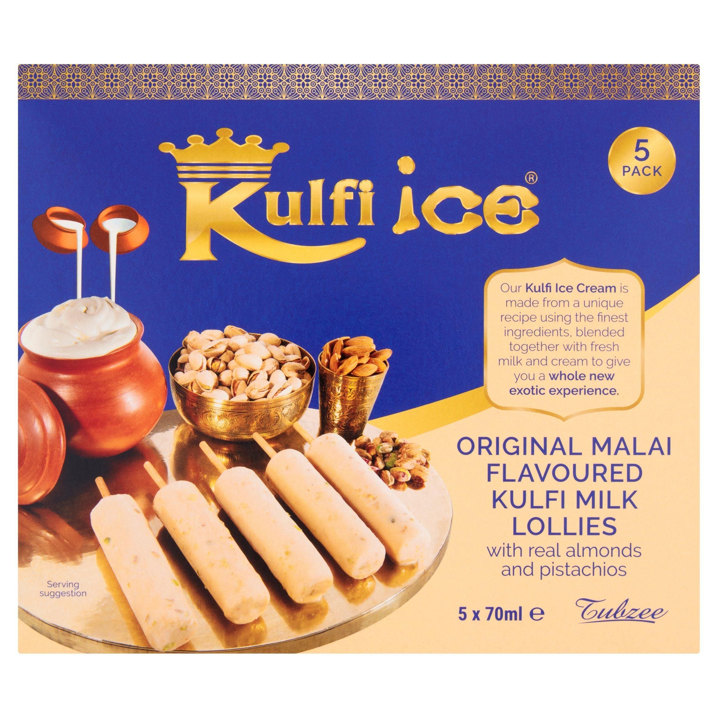 Kulfi Ice Original Malai Flavoured Kulfi Milk Ice Lollies with Real Almonds &amp;amp; Pistachios 5x70ml