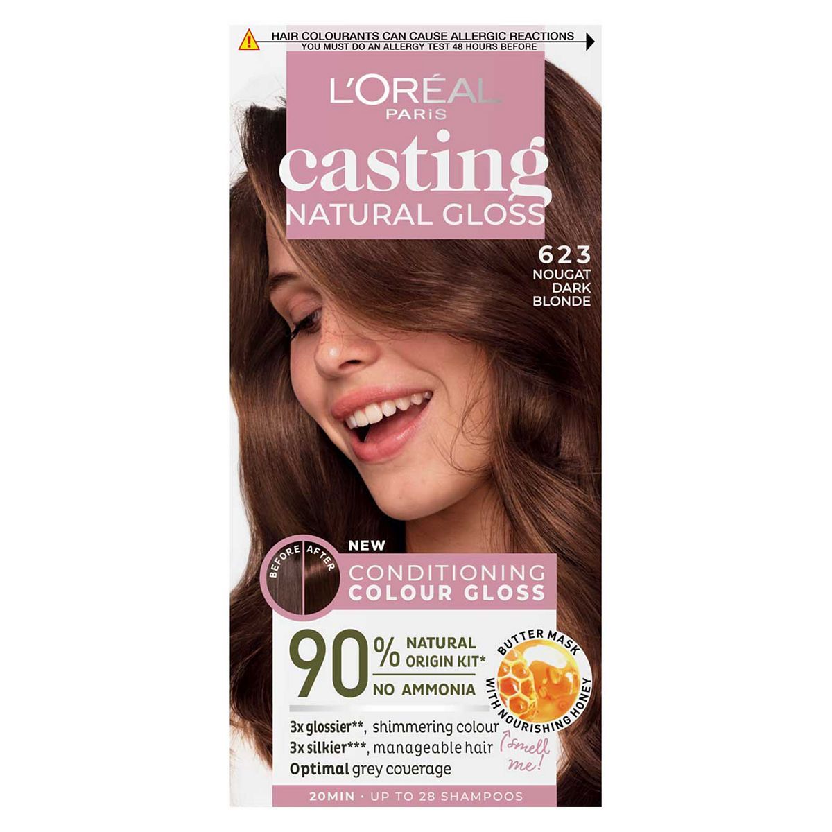 L&amp;rsquo;Or&amp;eacute;al Paris Casting Natural Gloss Semi-Permanent Hair Dye, Ammonia Free, 6.23 Nougat Dark Blonde
