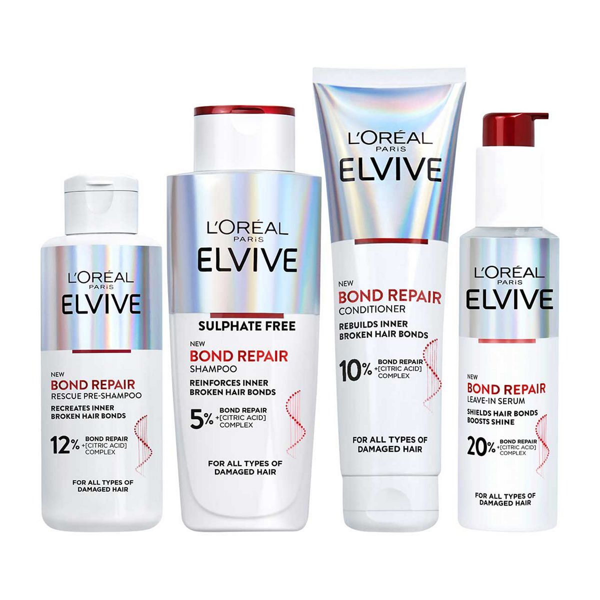 L&amp;rsquo;Or&amp;eacute;al Paris Elvive Bond Repair Full Routine Bundle for Damaged Hair