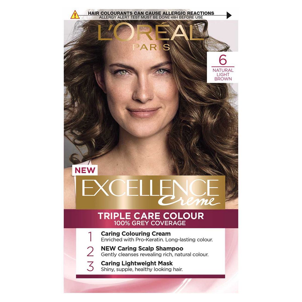 L&amp;rsquo;Or&amp;eacute;al Paris Excellence Cr&amp;egrave;me Permanent Hair Dye, Up to 100% Grey Hair Coverage, 6 Natural Light Brown