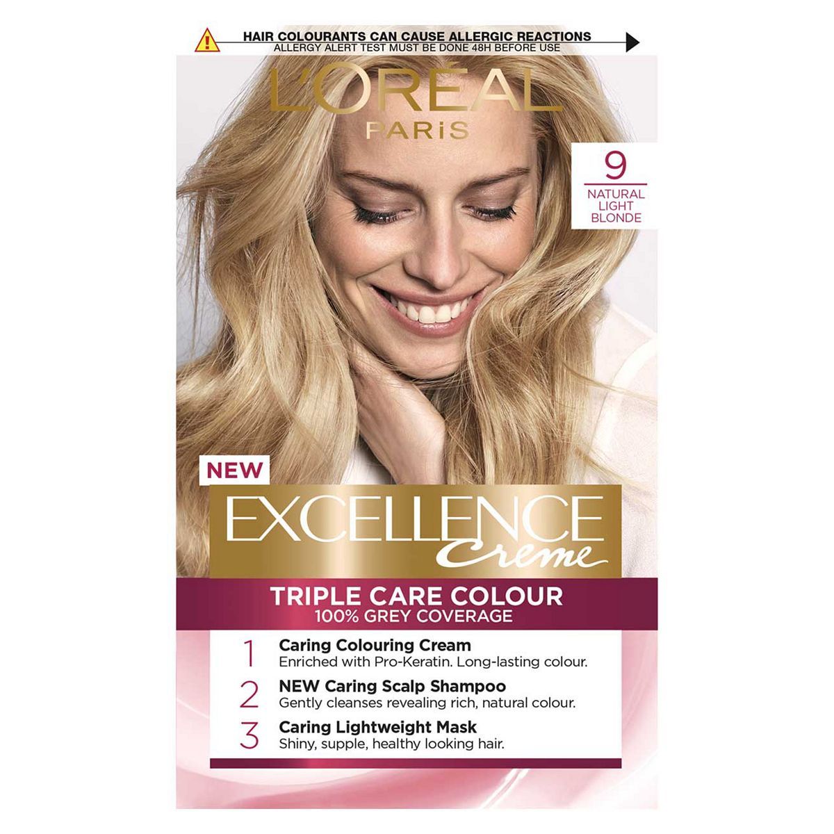 L&amp;rsquo;Or&amp;eacute;al Paris Excellence Cr&amp;egrave;me Permanent Hair Dye, Up to 100% Grey Hair Coverage, 9 Natural Light Blonde