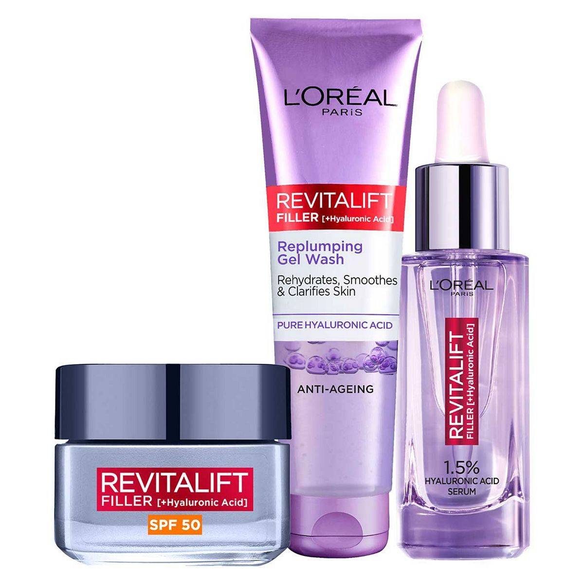 L&amp;rsquo;Oreal Paris Revitalift Filler Hyaluronic Acid Morning Skincare Routine Bundle