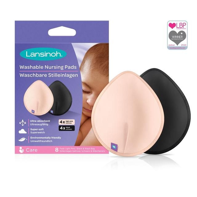 Lansinoh Washable Nursing Pads with Wash Bag Light Pink &amp;amp; Black   8 per pack