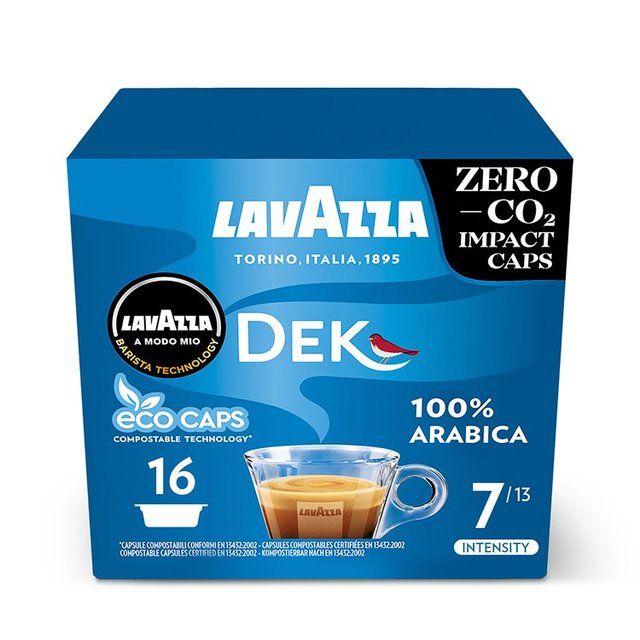 Lavazza A Modo Mio Compostable Dek Cremoso Coffee Capsules   16 per pack
