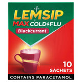 Lemsip Max Cold &amp;amp; Flu Remedy Sachets, Blackcurrant x10