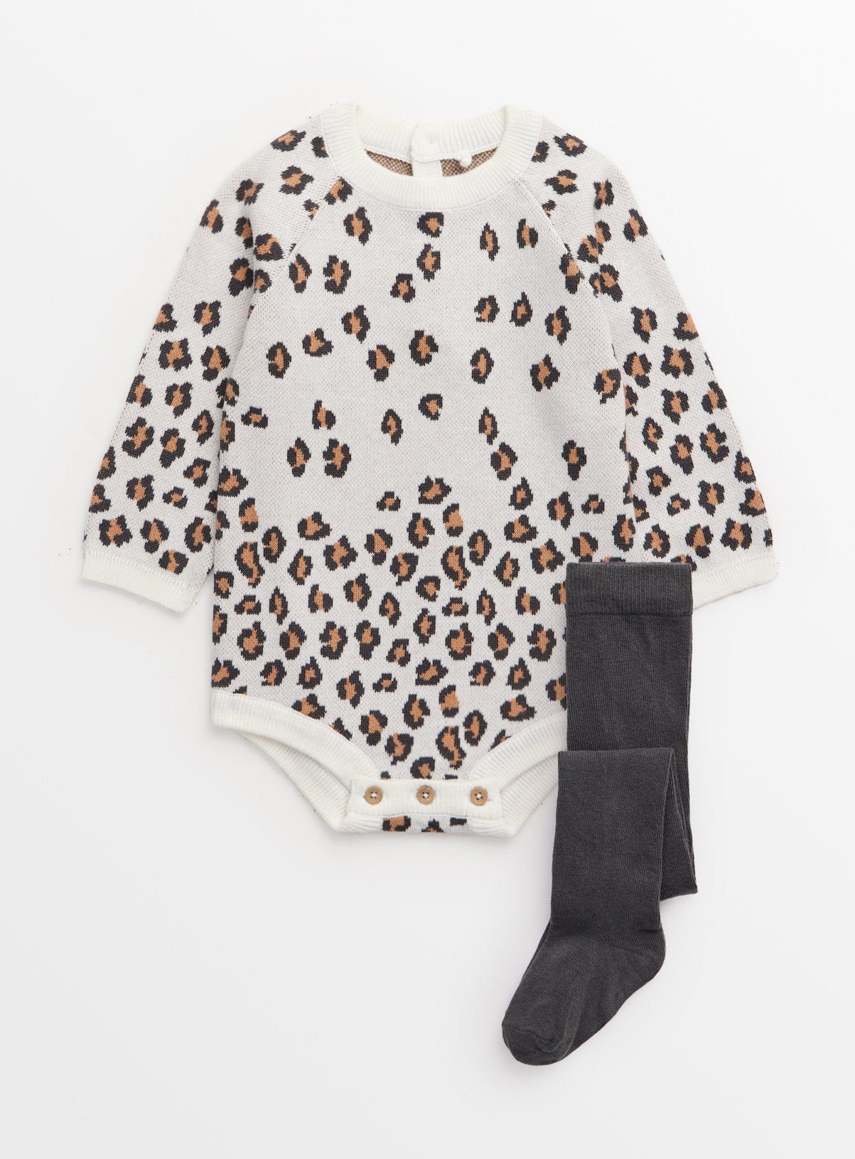 Leopard Print Knitted Long Sleeve Bodysuit &amp;amp; Tights Set 3-6 months