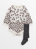 Leopard Print Knitted Long Sleeve Bodysuit &amp;amp; Tights Set 3-6 months