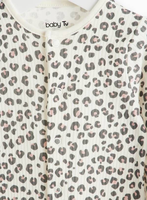 Leopard Print &amp;amp; Oatmeal Sleepsuits 3 Pack 3-6 months