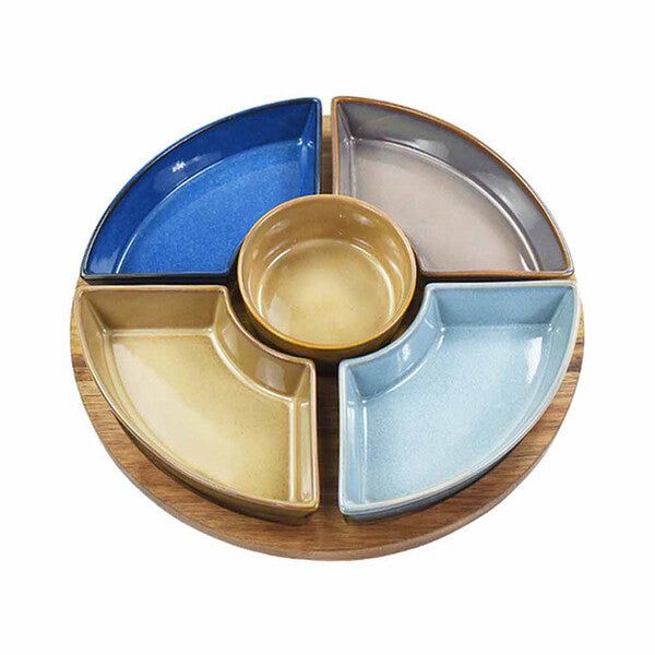 Lesser &amp;amp; Pavey Set of 5 Snack Dishes &amp;amp; Wood Tray