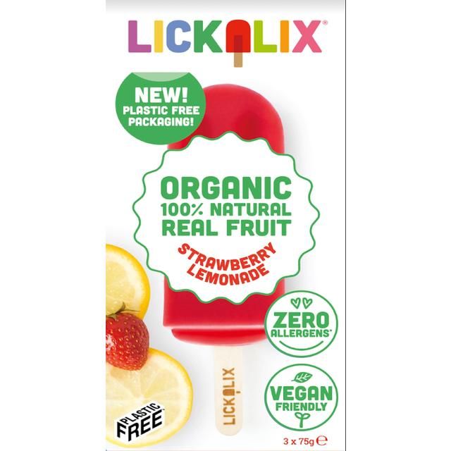 Lickalix Organic  Strawberry Lemonade Ice Lollies   3 per pack