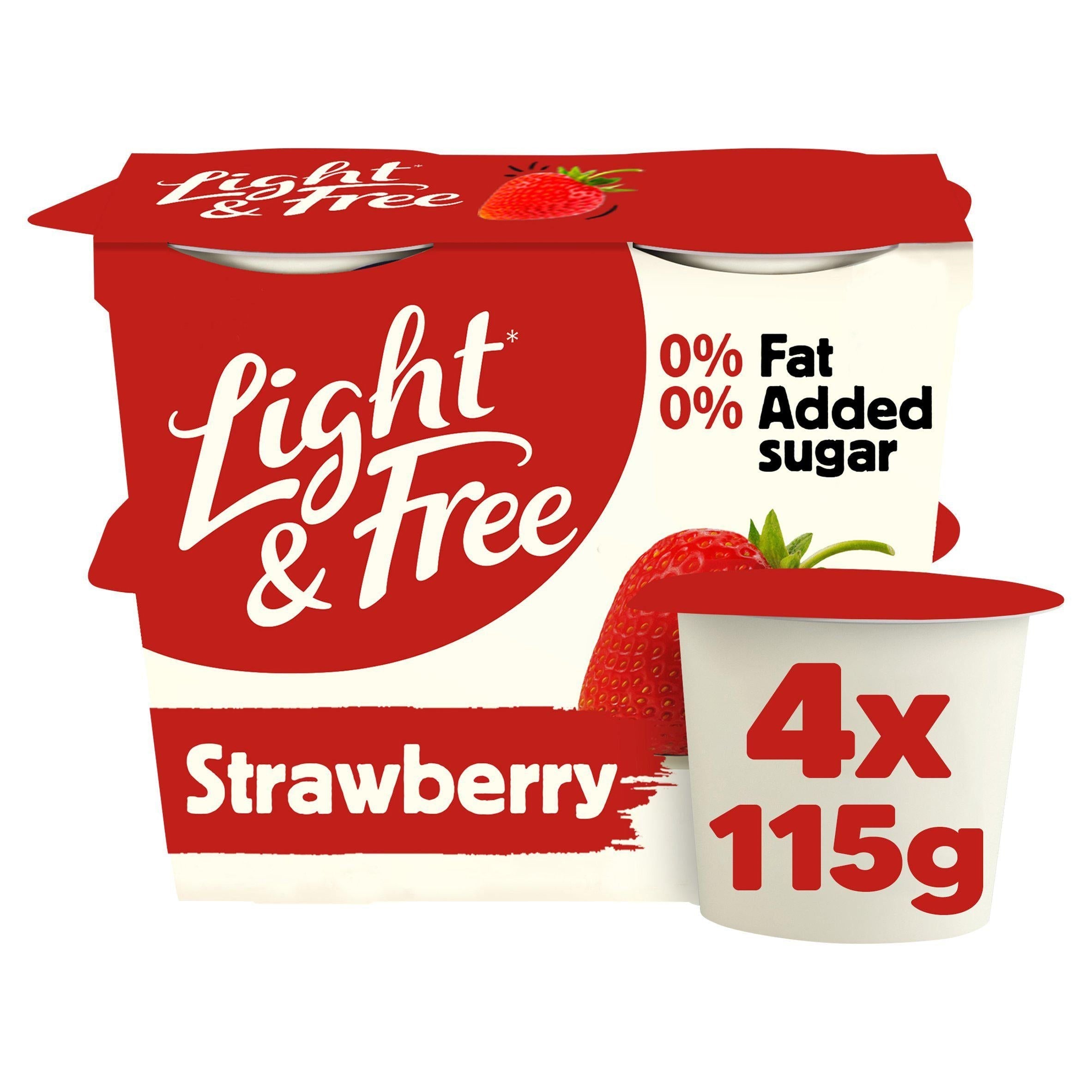 Light &amp;amp; Free Strawberry Greek Style 0% Added Sugar, Fat Free Yogurt 4x115g