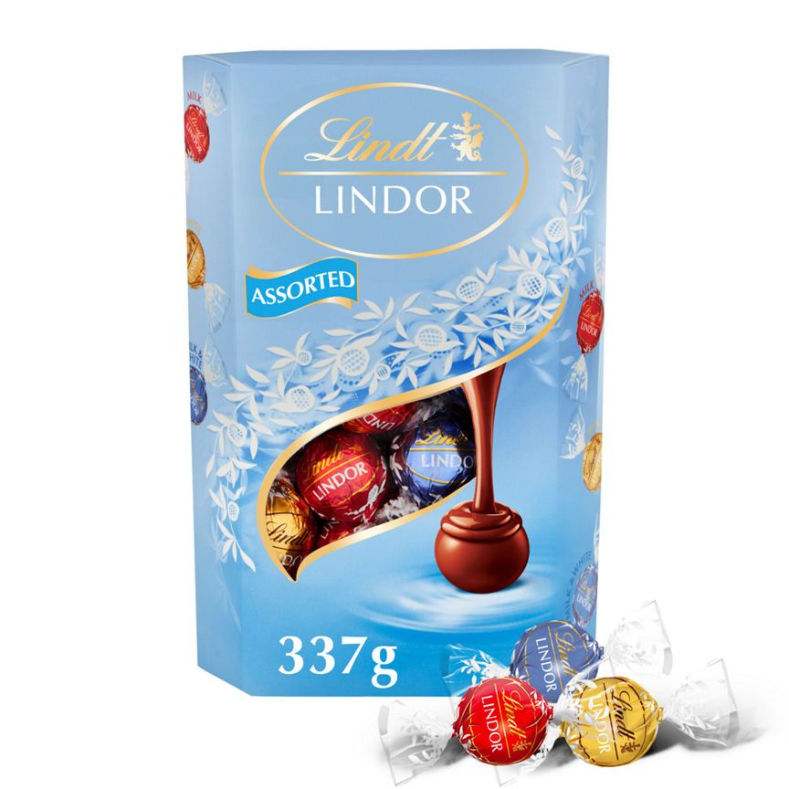 Lindt LINDOR Milk &amp;amp; White Assorted Chocolate Truffles Box, 337g