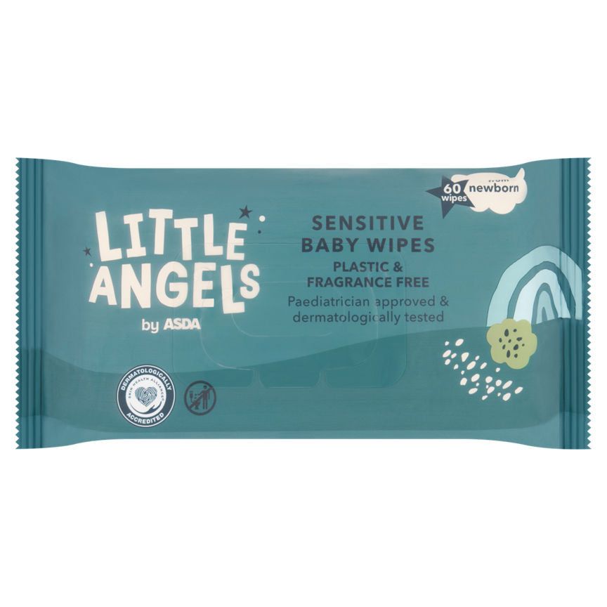 LITTLE ANGELS by ASDA 60 Newborn Sensitive Baby Wipes Plastic &amp;amp; Fragrance Free