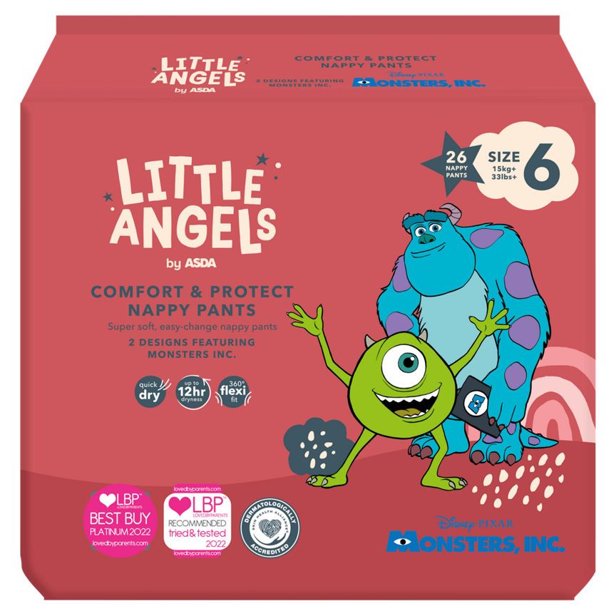 LITTLE ANGELS by ASDA Comfort &amp;amp; Protect Size 6 Disney 15+kg 26 Nappy Pants