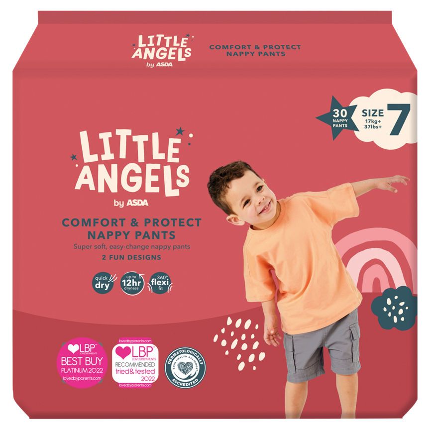 LITTLE ANGELS by ASDA Comfort &amp;amp; Protect Size 7 30 Nappy Pants