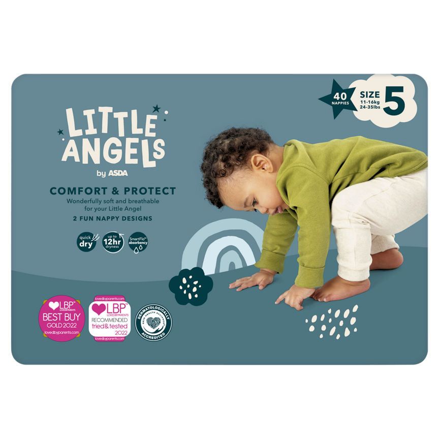 LITTLE ANGELS by ASDA Size 5 Comfort &amp;amp; Protect 40 Nappies