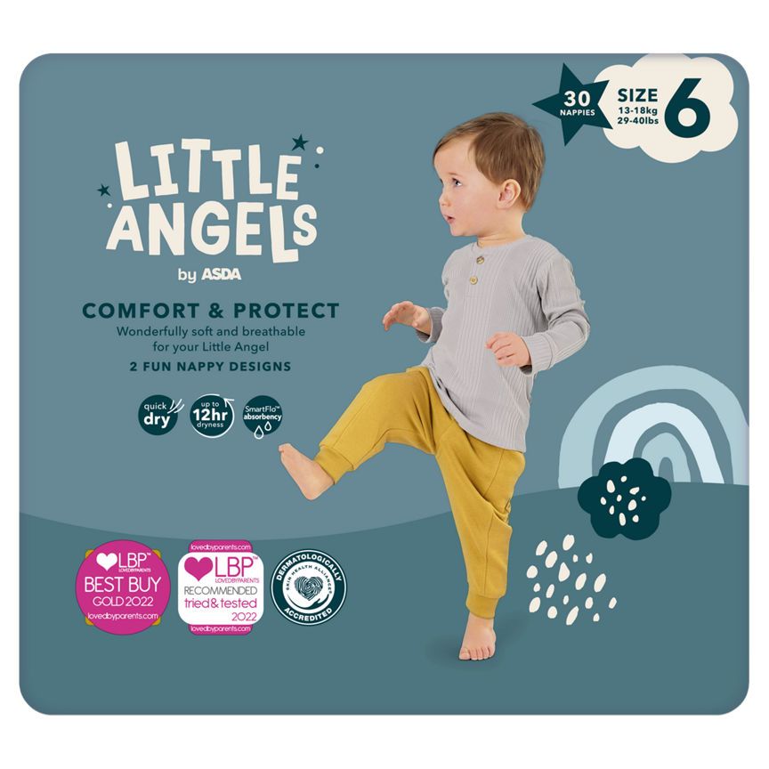 LITTLE ANGELS by ASDA Size 6 Comfort &amp;amp; Protect 30 Nappies