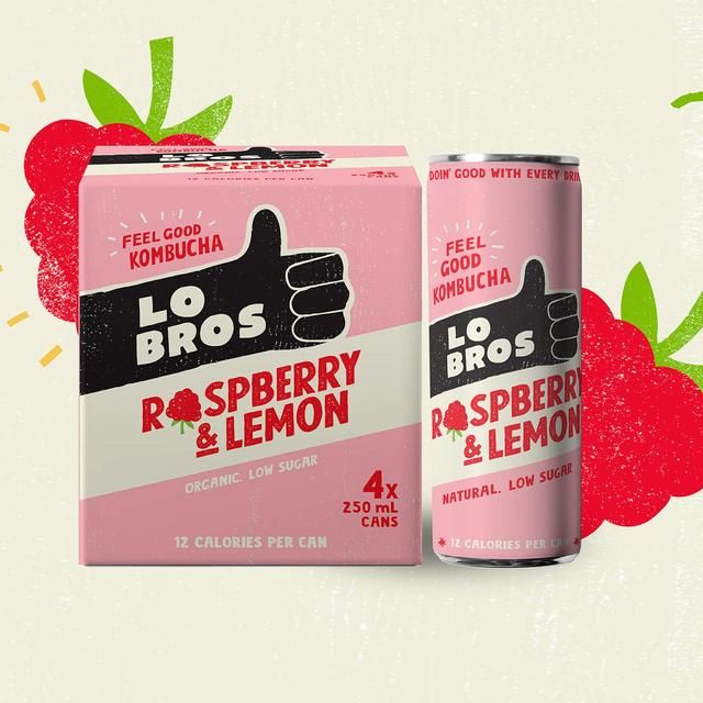 Lo Bros Kombucha Raspberry &amp;amp; Lemon Low Sugar Multipack   4 x 250ml