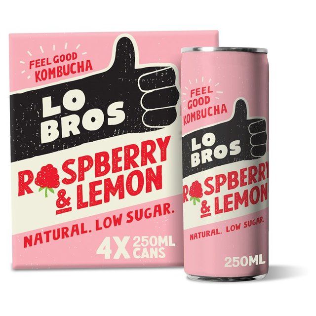 Lo Bros Kombucha Raspberry &amp;amp; Lemon Low Sugar Multipack   4 x 250ml