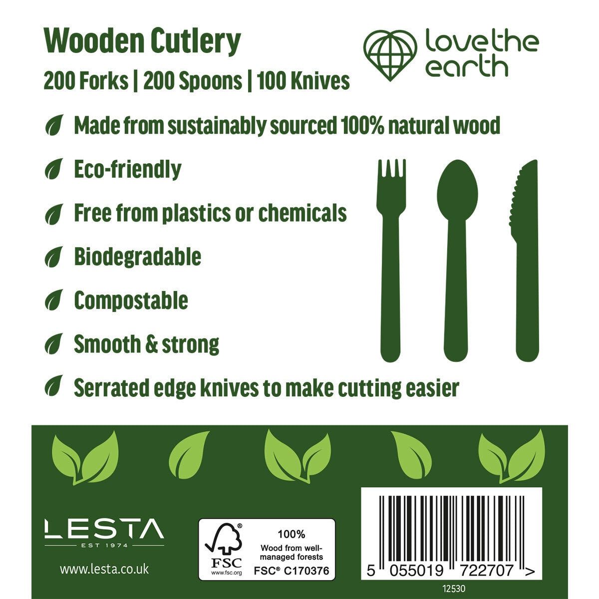 Love The Earth Wooden Cutlery Variety, 500 Pack