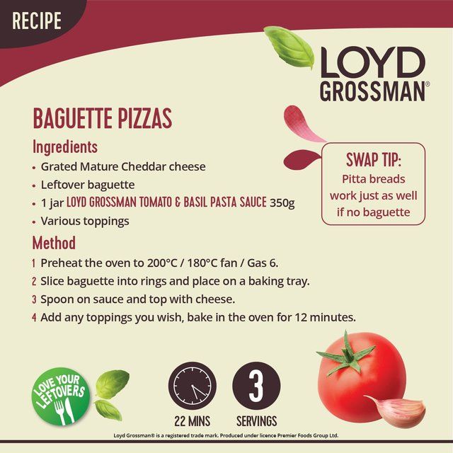 Loyd Grossman Tomato &amp;amp; Basil Pasta Sauce   350g