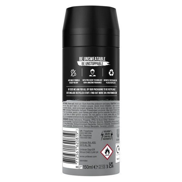 Lynx Antiperspirant Deodorant Aerosol Black 150ml