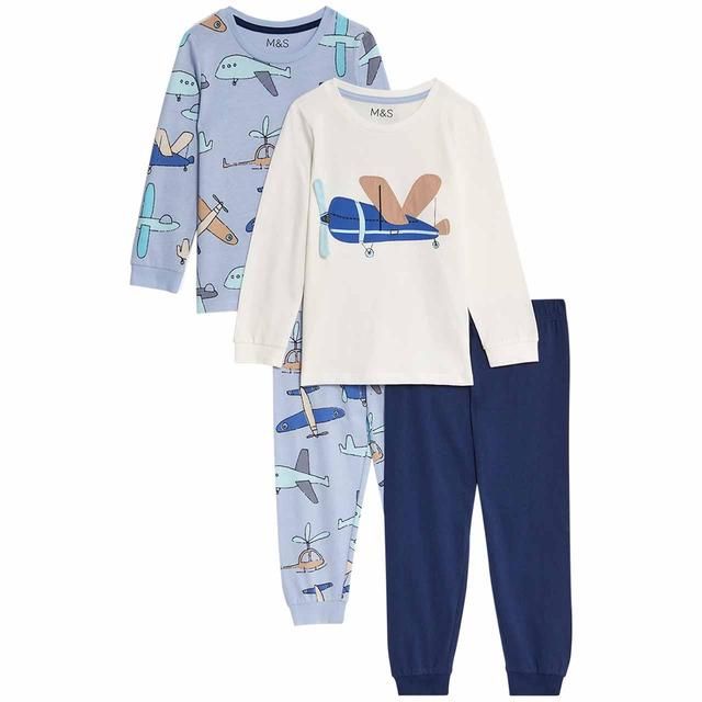 M&amp;amp;S 2pk Aeroplane Pyjama 2-7 Y Blue