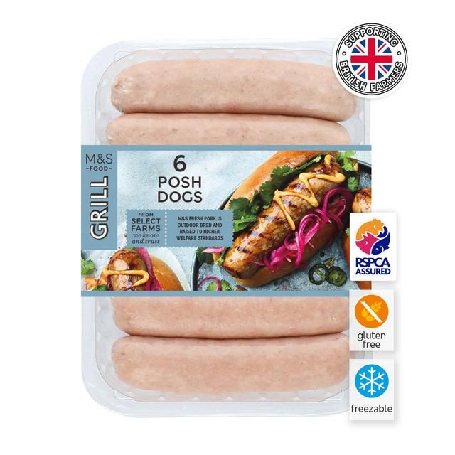 M&amp;amp;S 6 Posh Dog Pork Sausages with Smoky Seasoning   600g