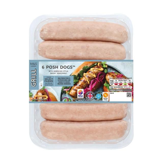 M&amp;amp;S 6 Posh Dog Pork Sausages with Smoky Seasoning   600g