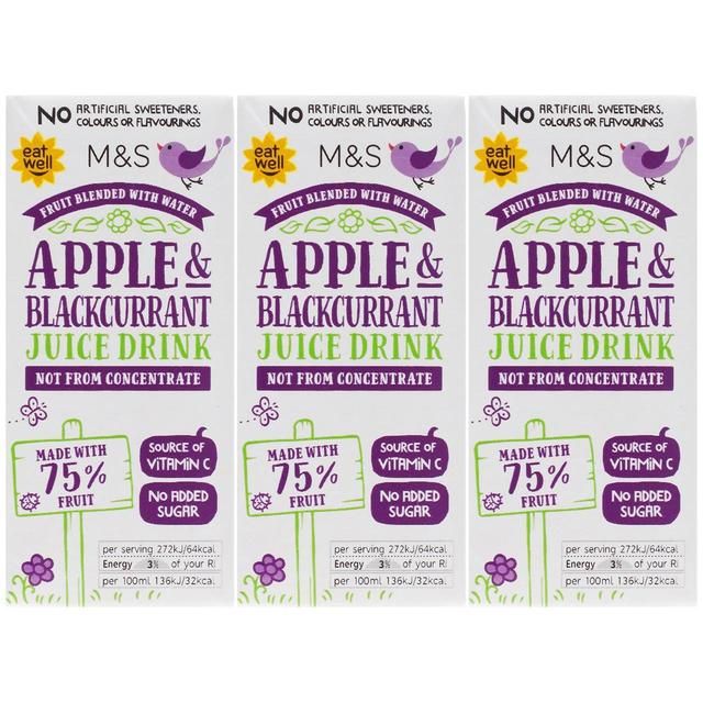 M&amp;amp;S Apple &amp;amp; Blackcurrant Juice Drink   3 x 200ml